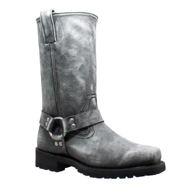 1442 Men's Harness Zipper Boots Black Stone Wash Leather