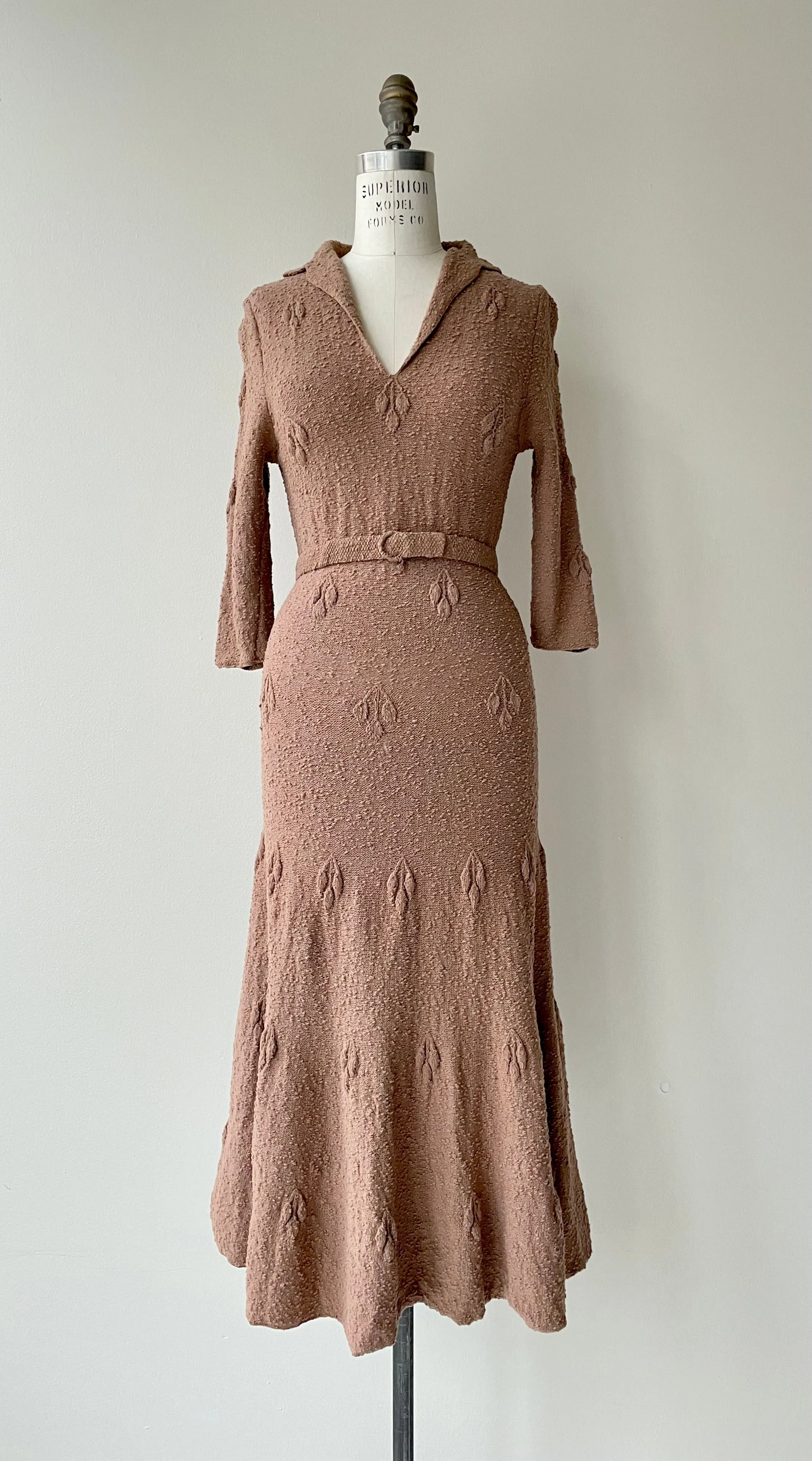 1930s Boucle Wool Knit Dress