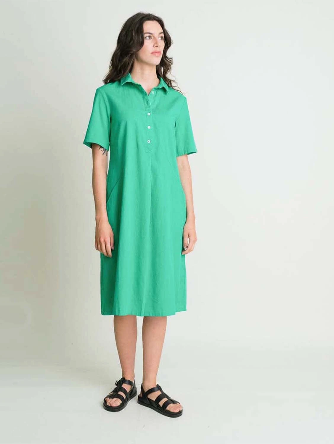 Alexa Linen & Cotton Shirt Dress | Mint