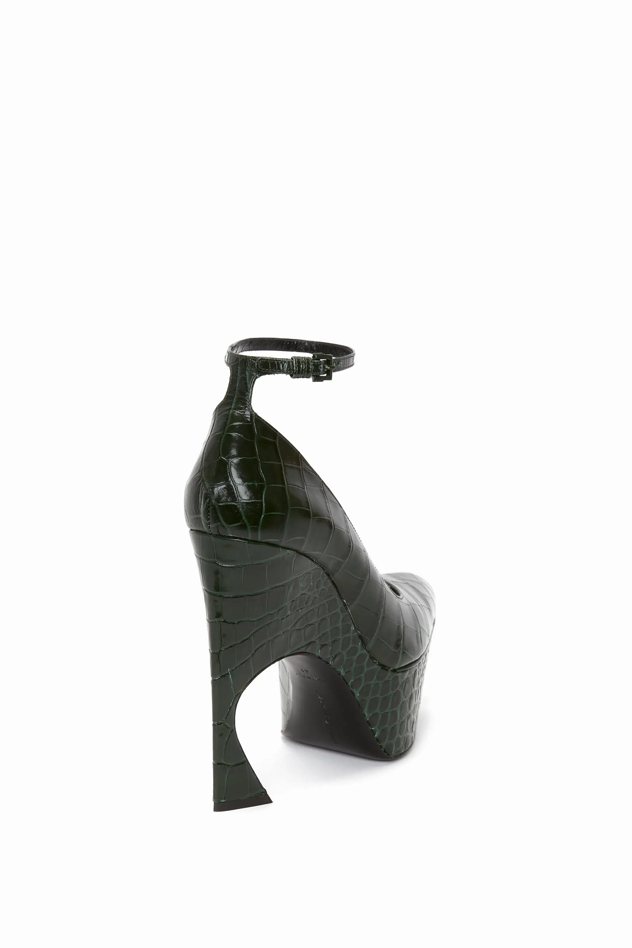 Ankle Strap Wedge Pump In Dark Green Croc-Effect Leather