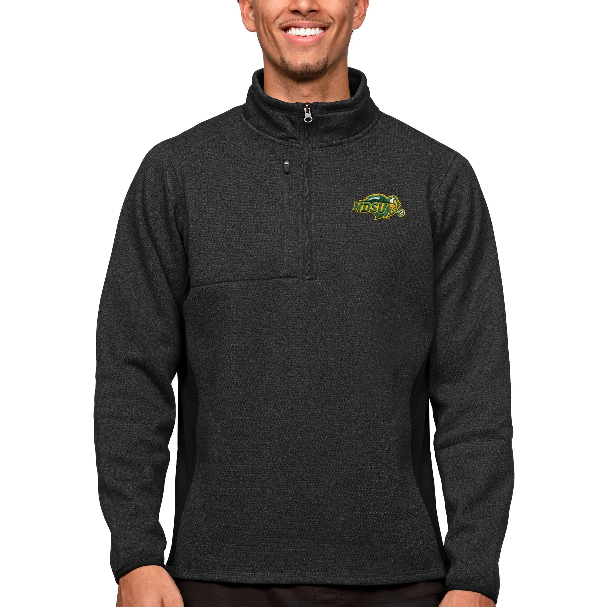 Antigua NDSU Bison Heather Black Course Quarter-Zip Pullover Top