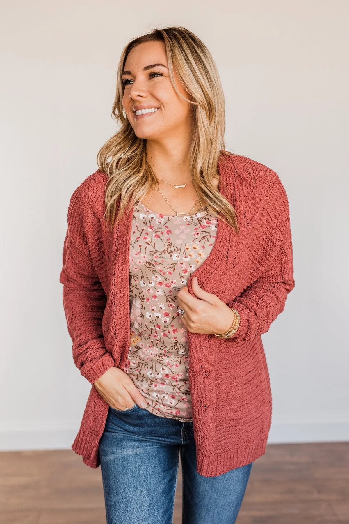 Apple Spice Knit Cardigan- Brick