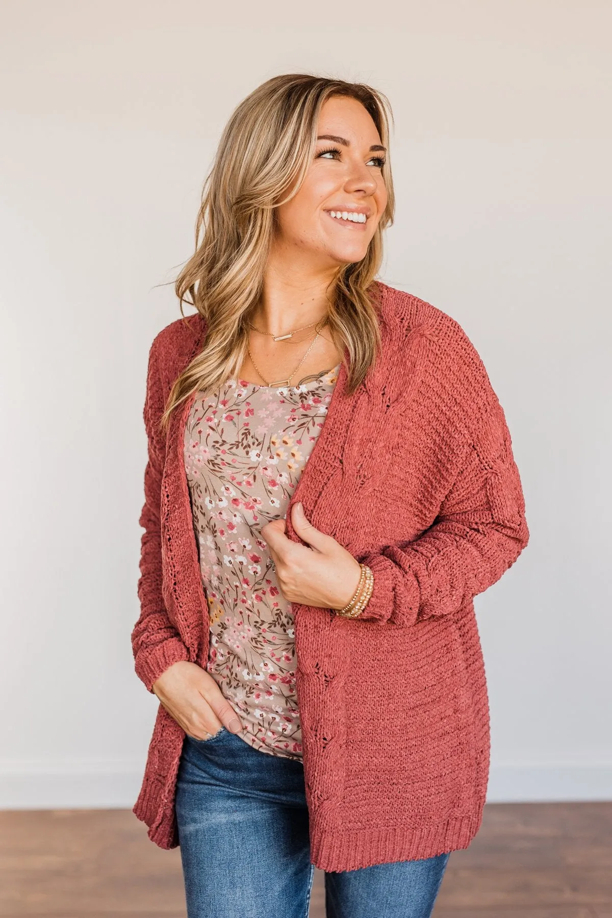 Apple Spice Knit Cardigan- Brick