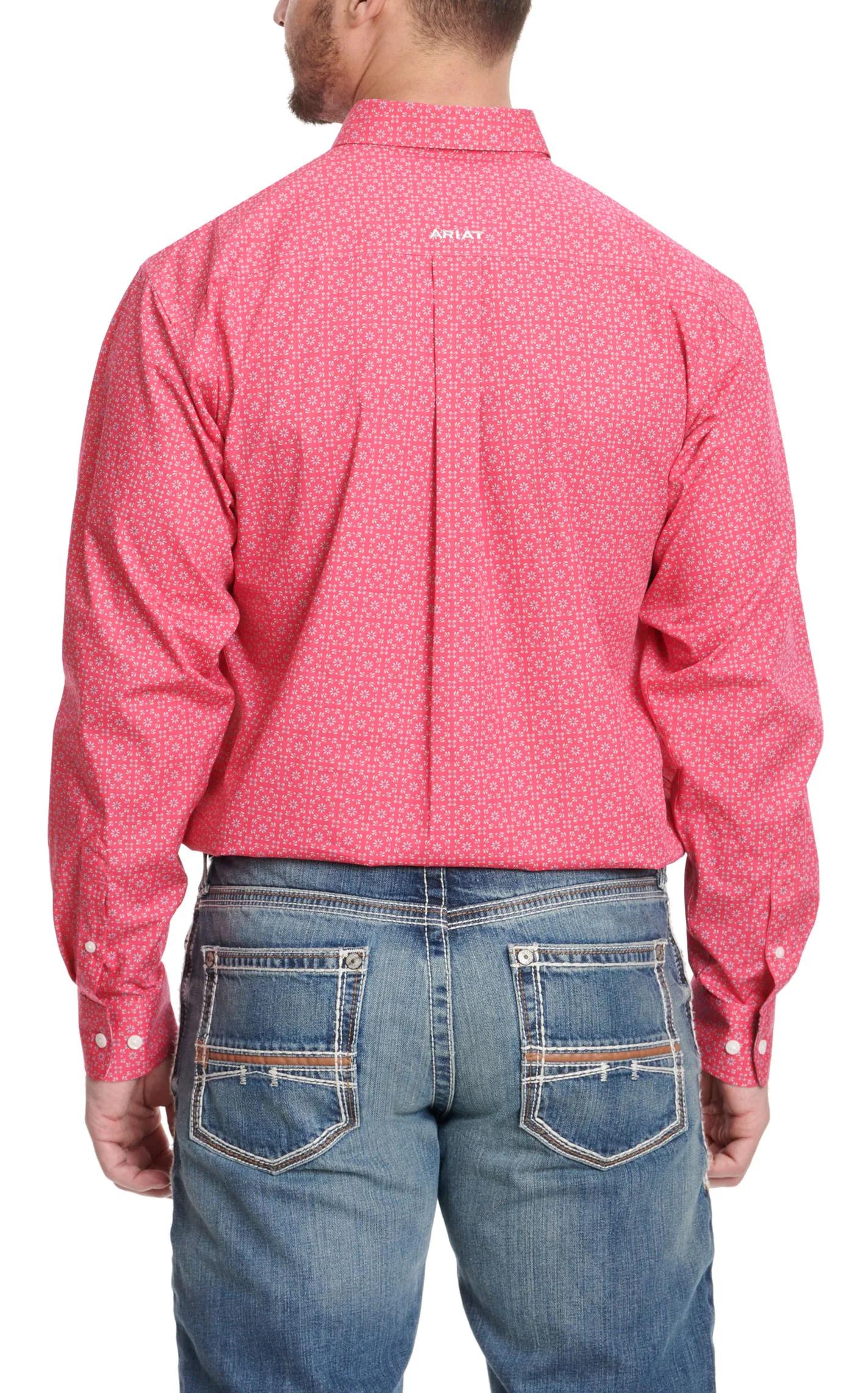 Ariat Men's Brennan Hot Pink & Floral Geo Print Long Sleeve Western Shirt