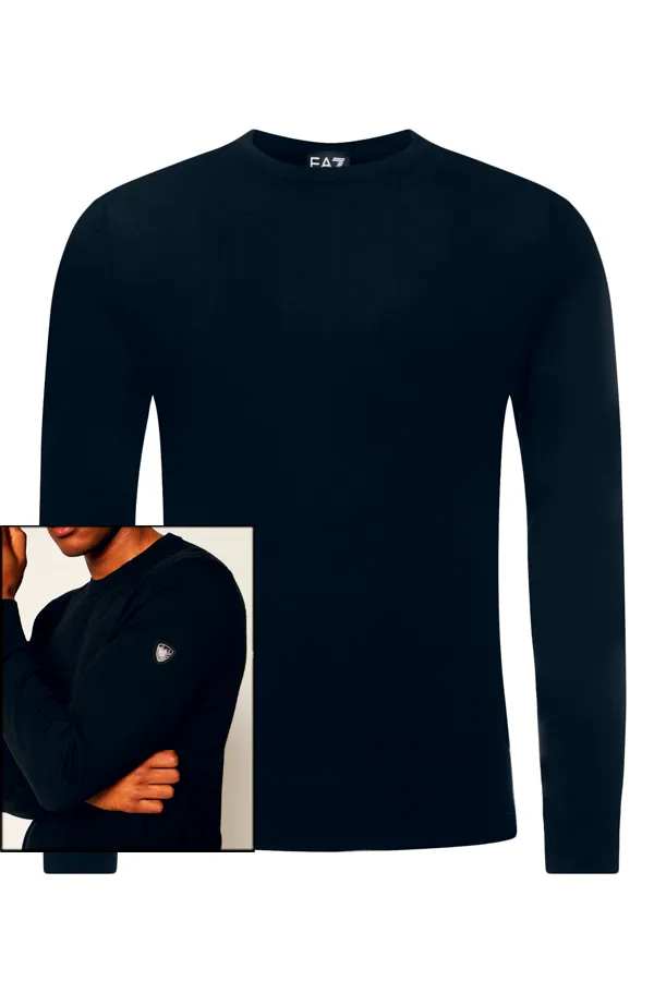 Armani EA7 Knitted Shield Logo Jumper Navy