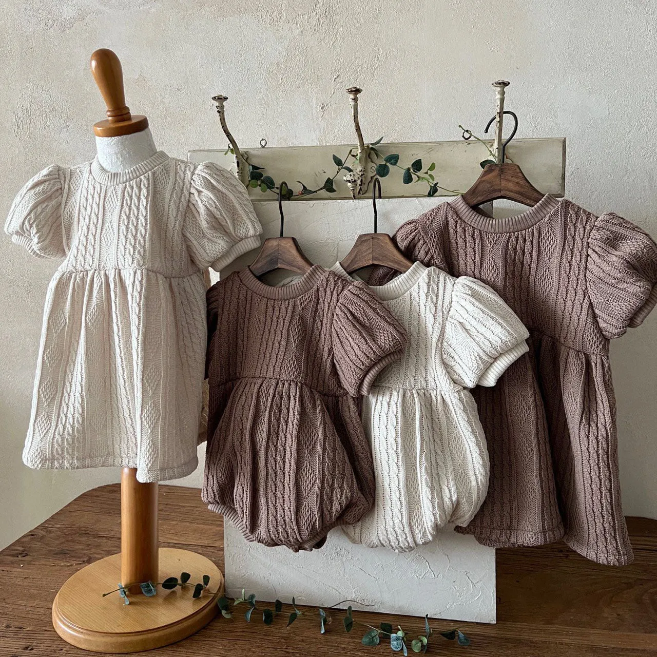 Baby Cable Knit Sweater Puff Short Sleeve Bubble Romper (3-24m) - 2 Colors