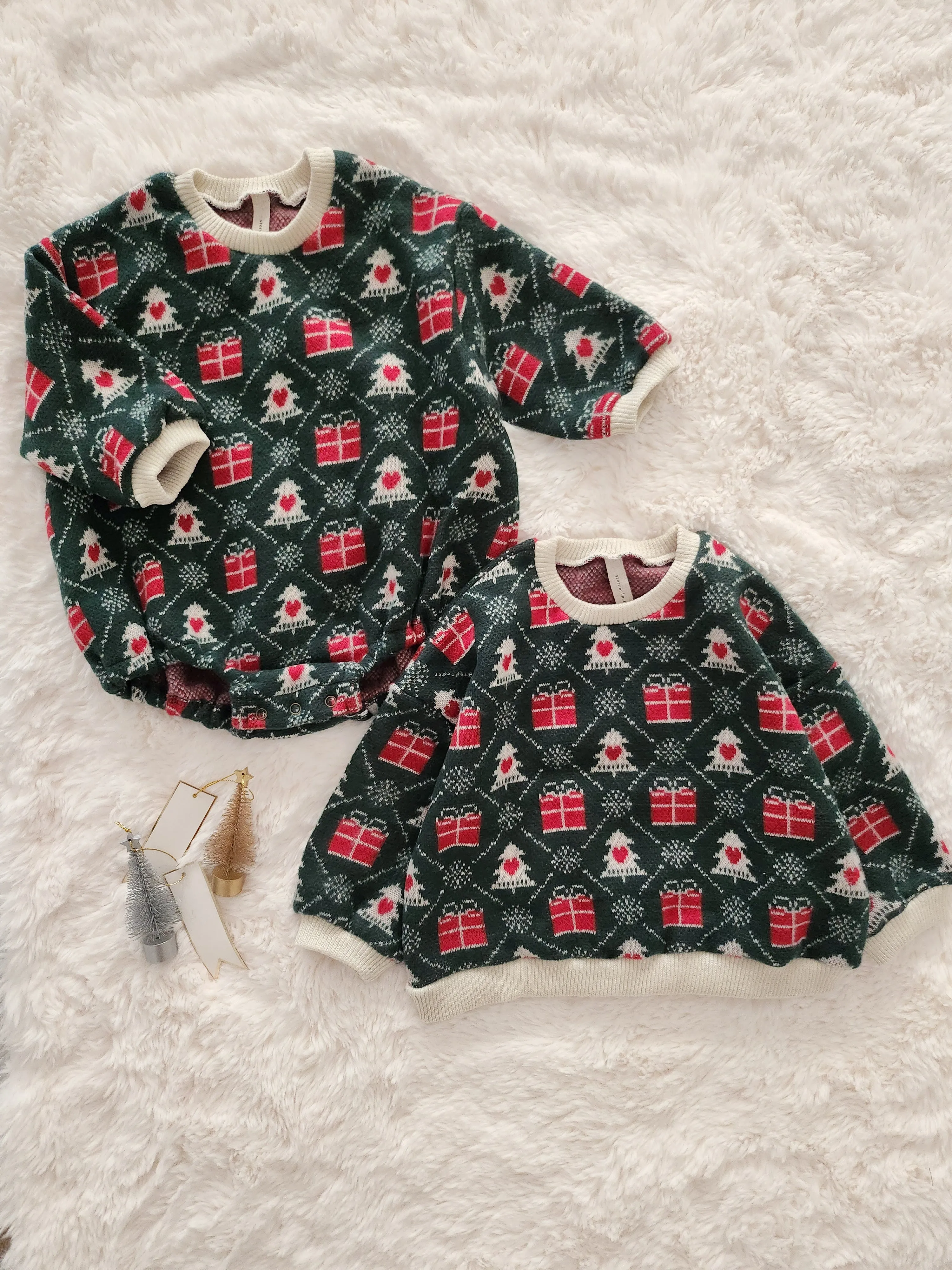 Baby Holiday Jacquard Sweater Romper (6-24m) - Green