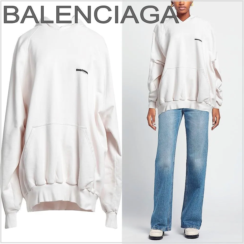 BALENCIAGA  |Long Sleeves Plain Cotton Hoodies & Sweatshirts