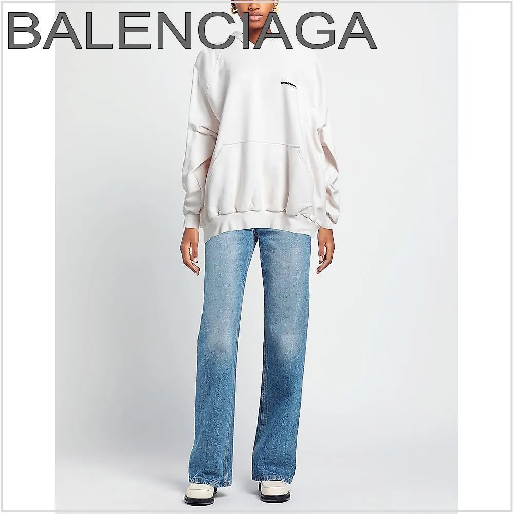 BALENCIAGA  |Long Sleeves Plain Cotton Hoodies & Sweatshirts