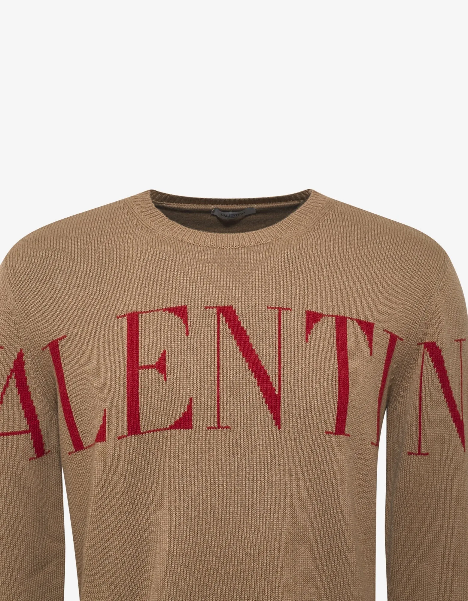 Beige Logo Intarsia Cashmere Sweater