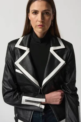 Black/Vanilla Notched Collar Suede Jacket