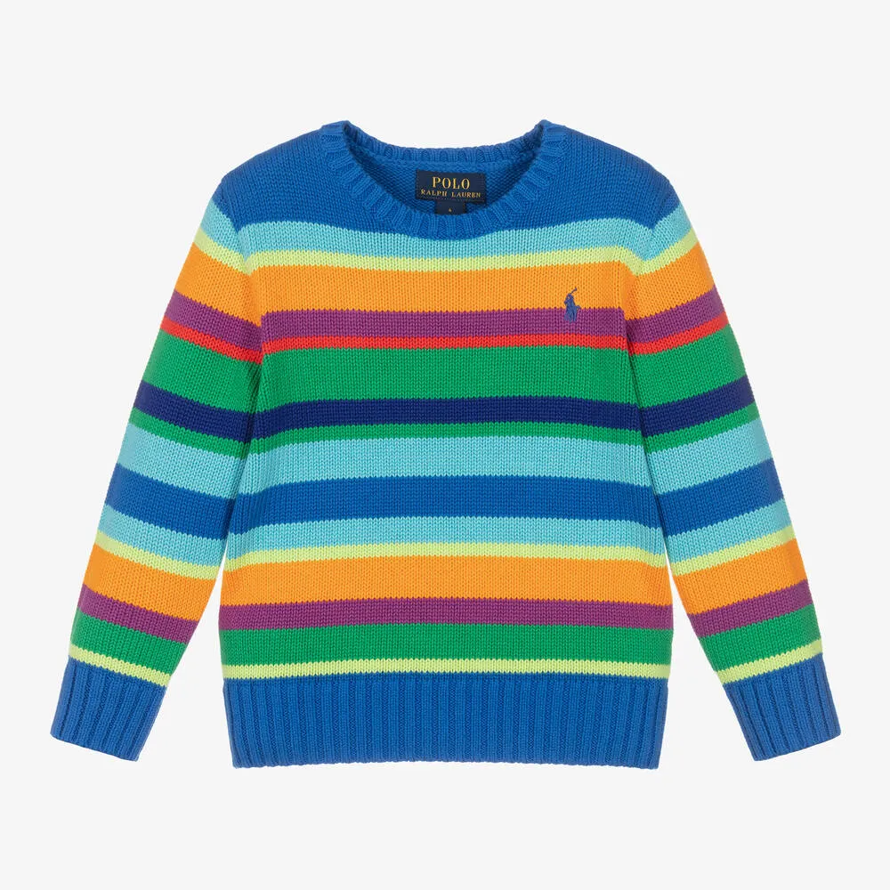 Boys Blue Striped Knitted Sweater