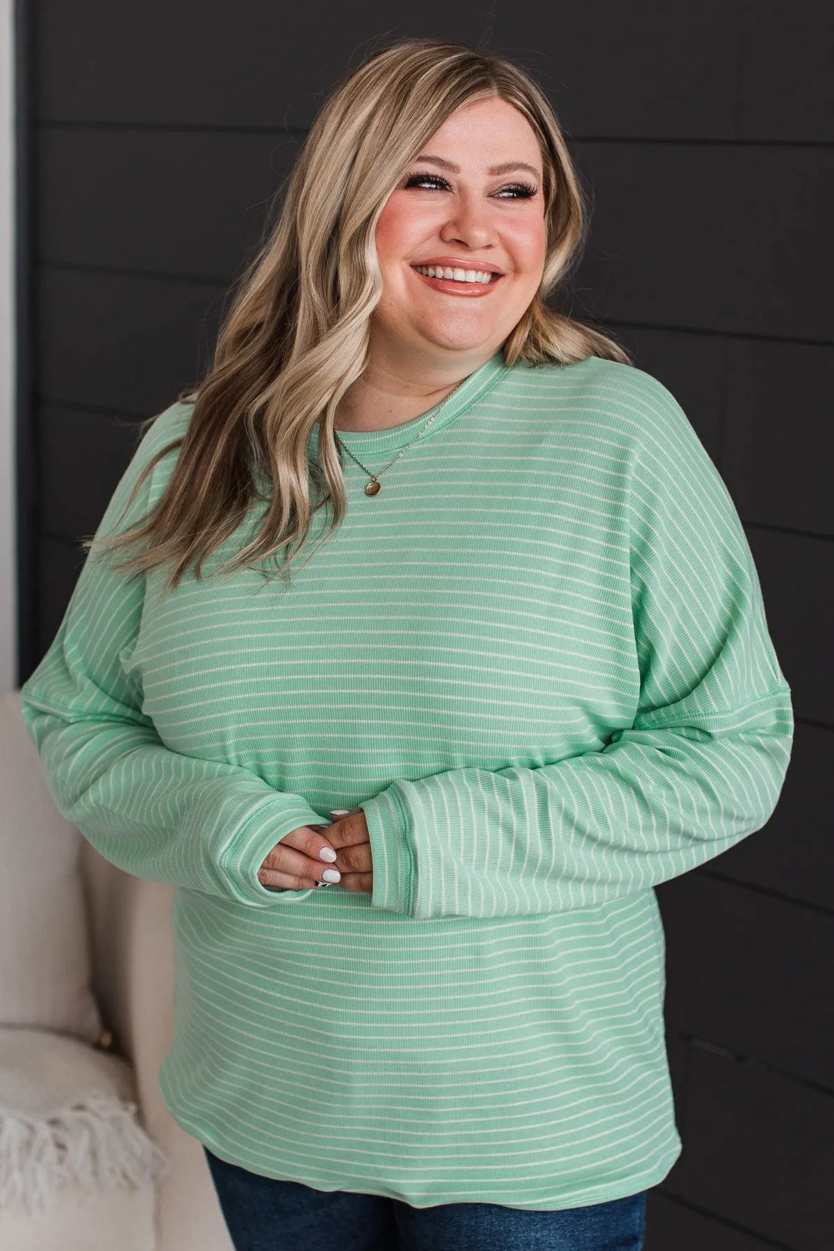 Brighten My Day Striped Pullover Top- Mint