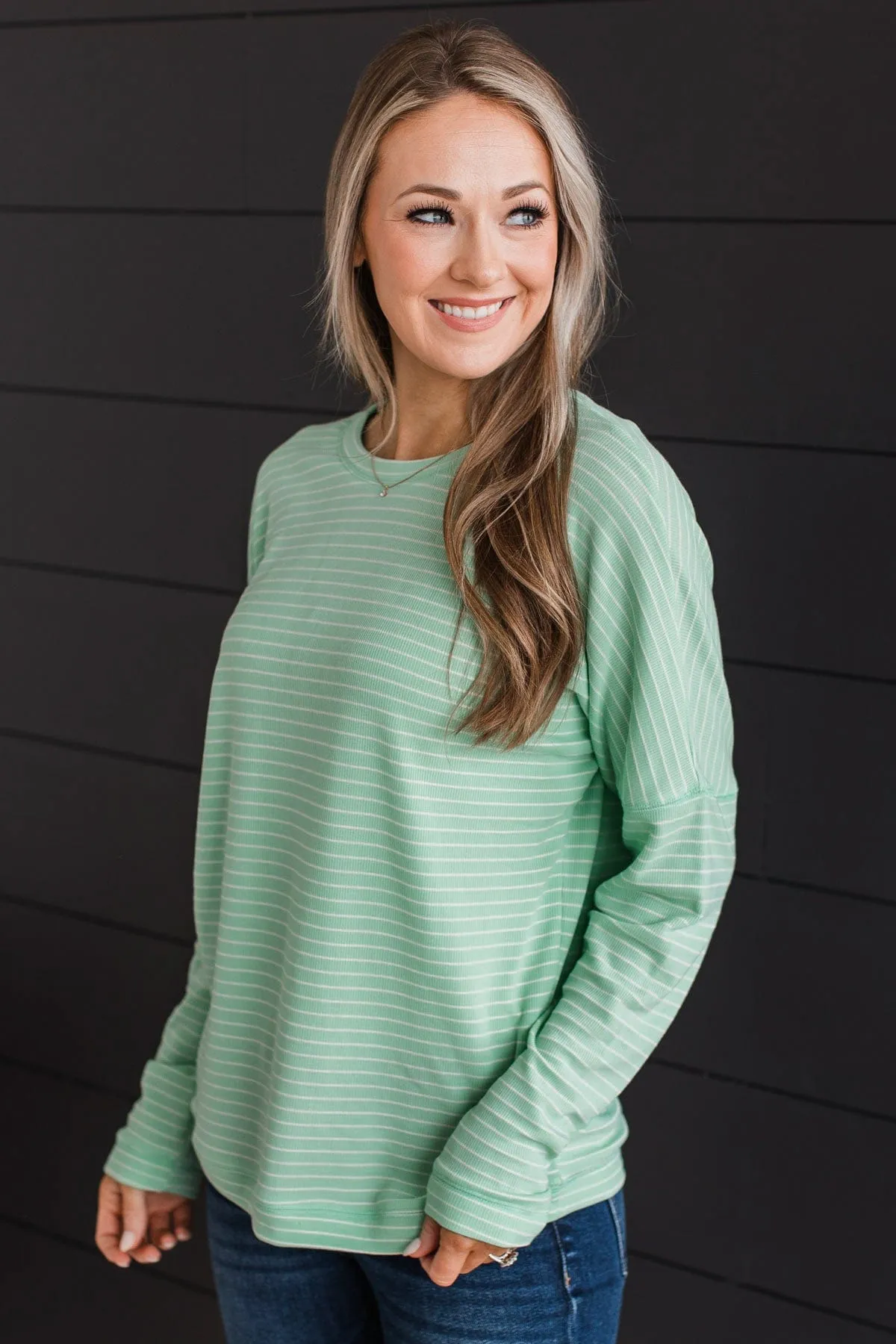 Brighten My Day Striped Pullover Top- Mint