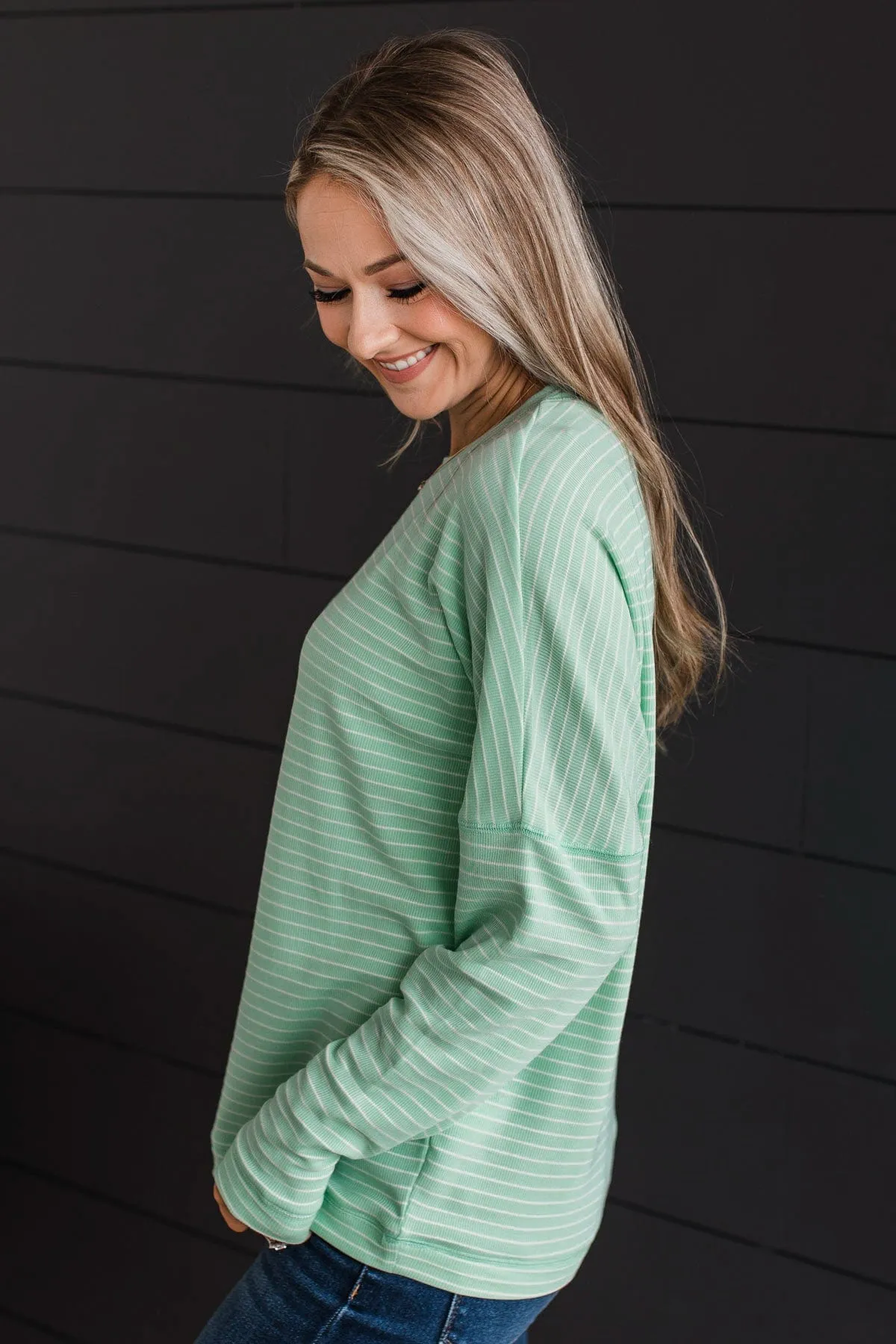 Brighten My Day Striped Pullover Top- Mint