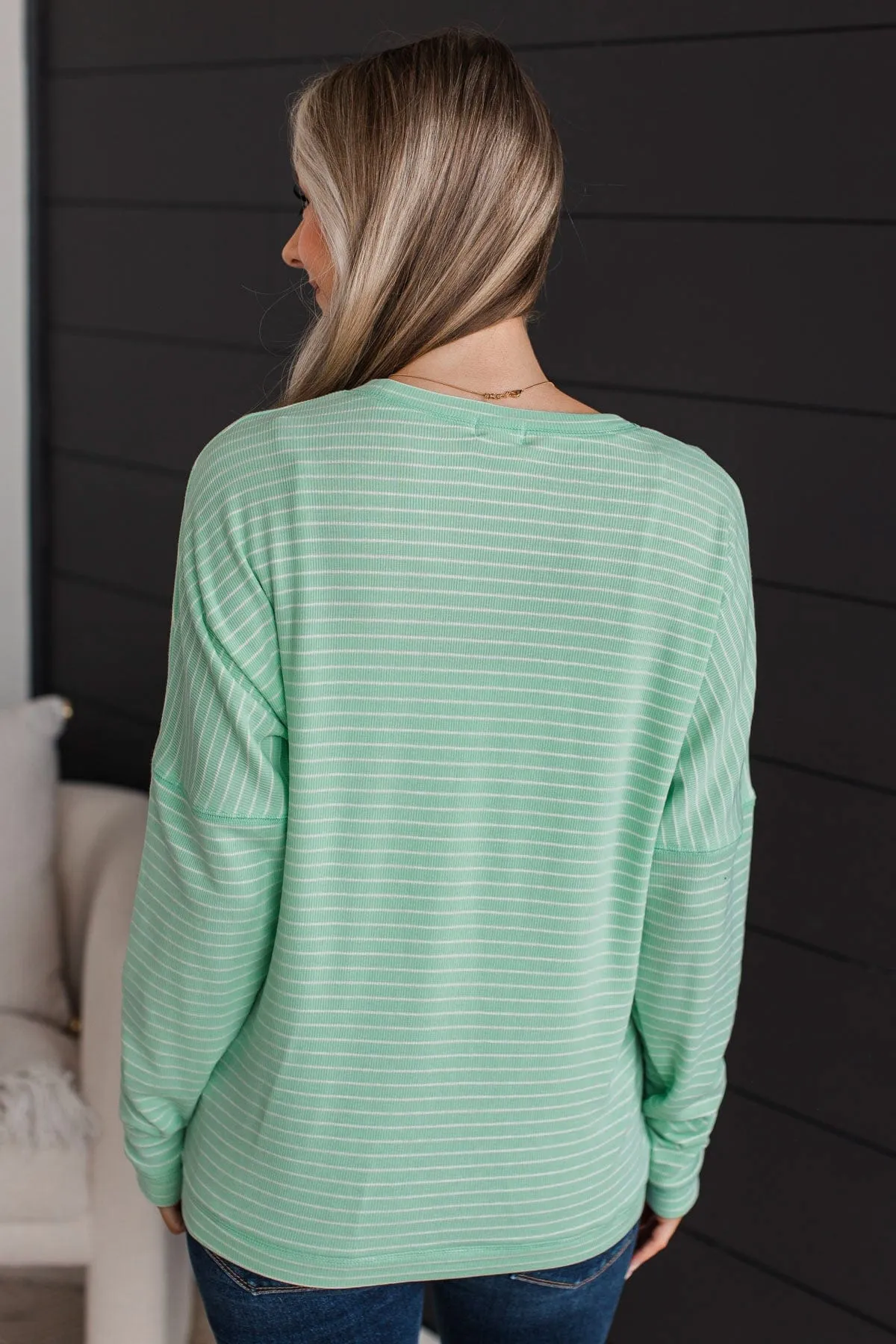 Brighten My Day Striped Pullover Top- Mint