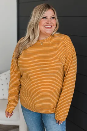 Brighten My Day Striped Pullover Top- Mustard