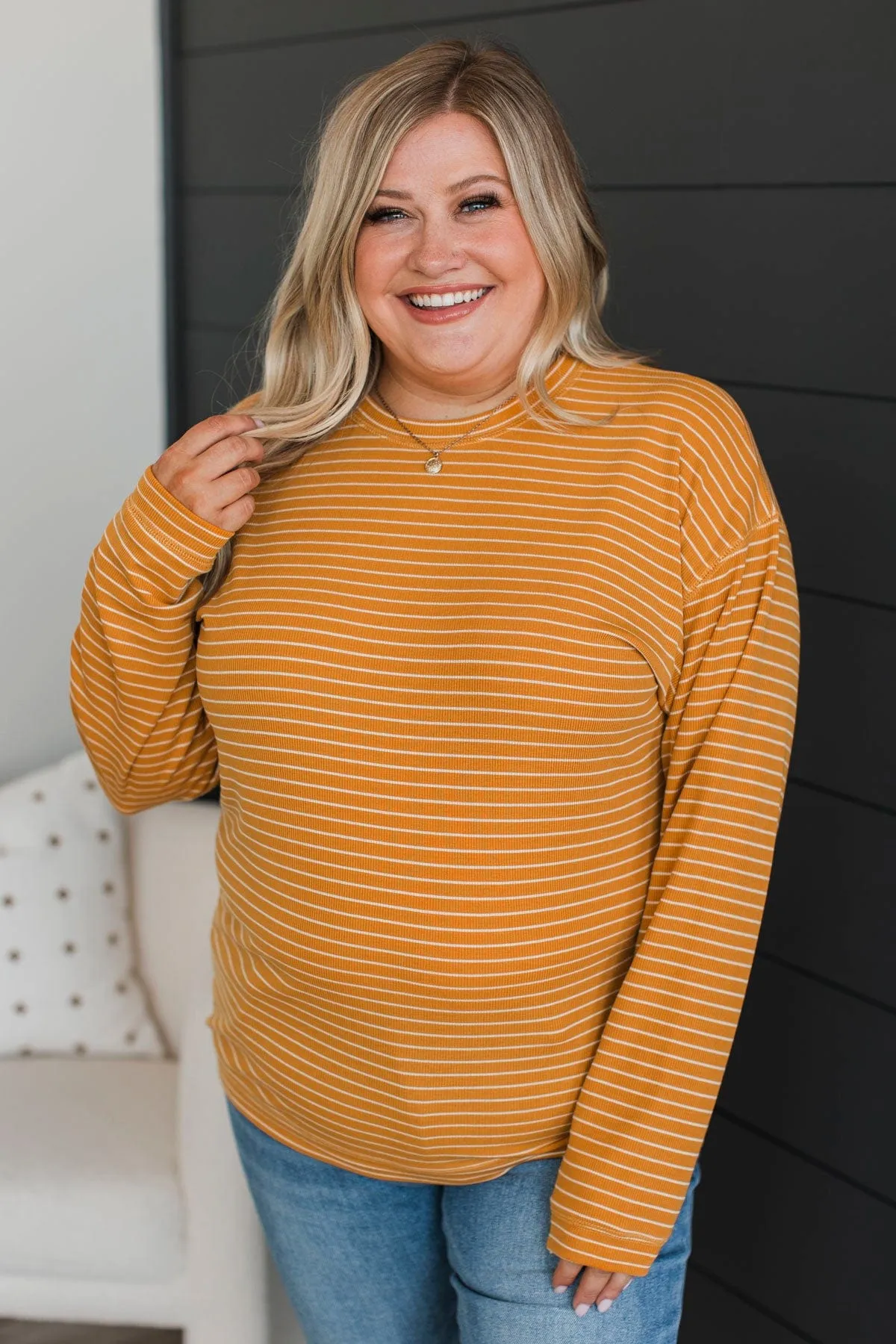 Brighten My Day Striped Pullover Top- Mustard