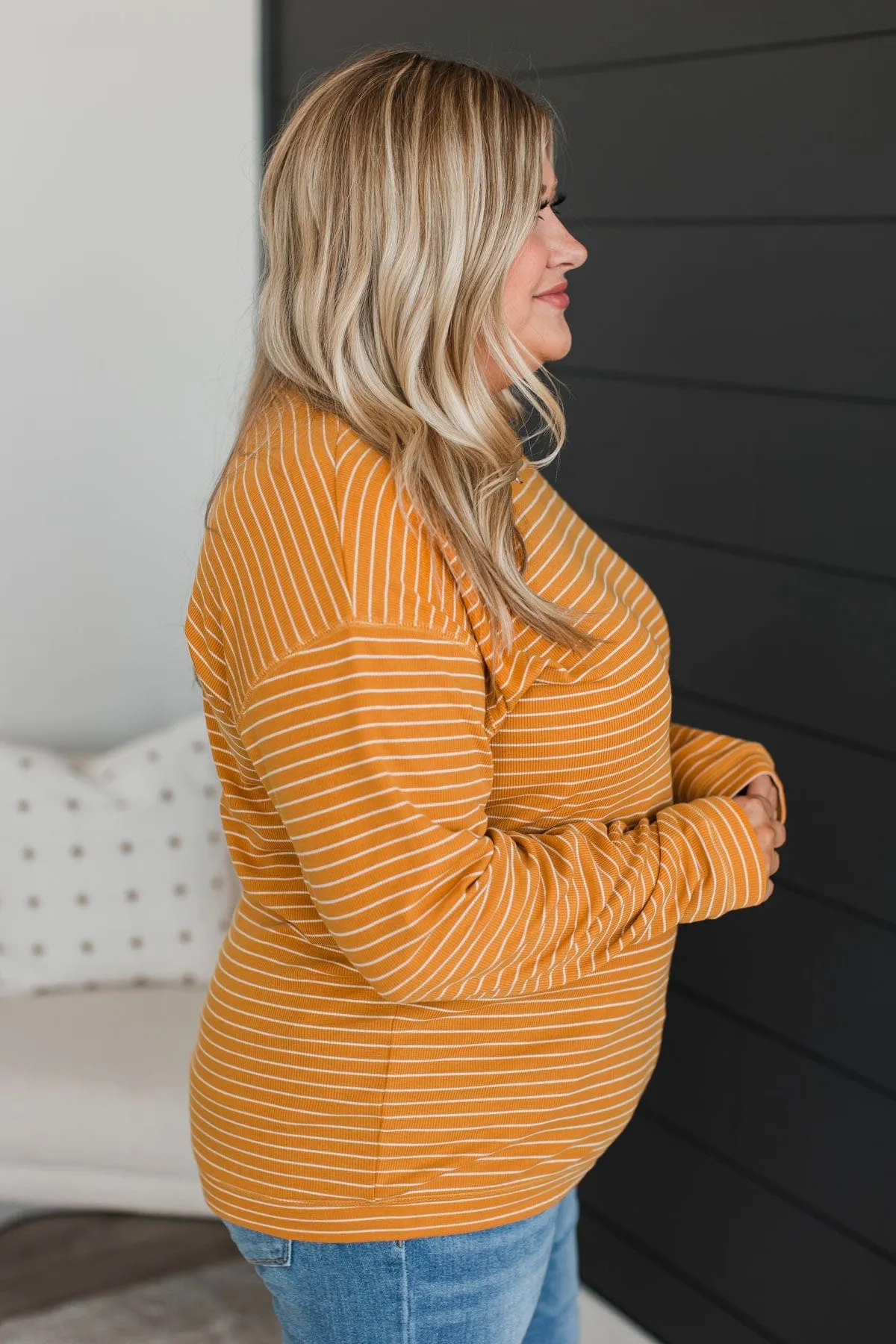 Brighten My Day Striped Pullover Top- Mustard