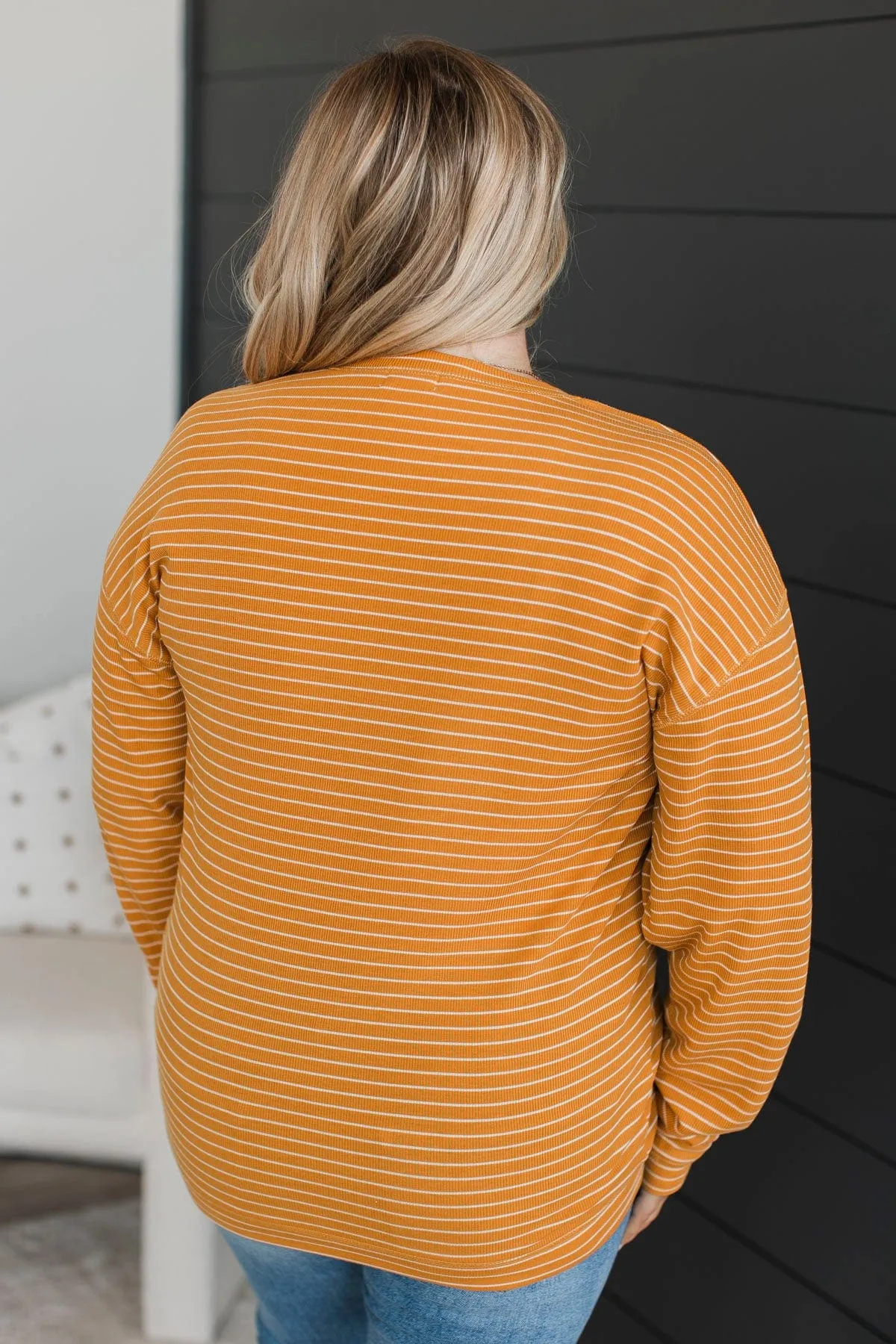 Brighten My Day Striped Pullover Top- Mustard