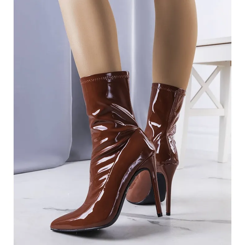 Brown patent leather ankle boots by Erato