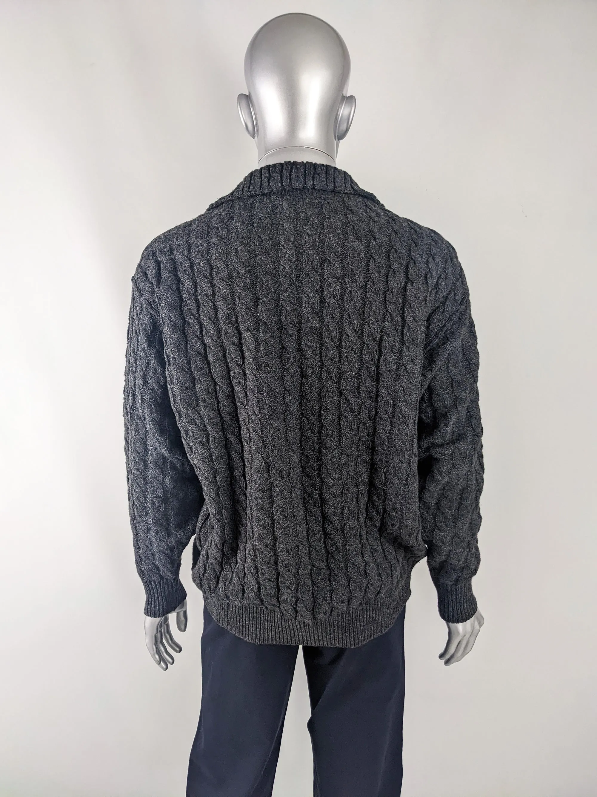 Carlo Colucci Vintage Mens Cable Knit & Embroidered Suede Sweater