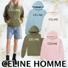 CELINE  |Long Sleeves Cotton Logo Hoodies & Sweatshirts