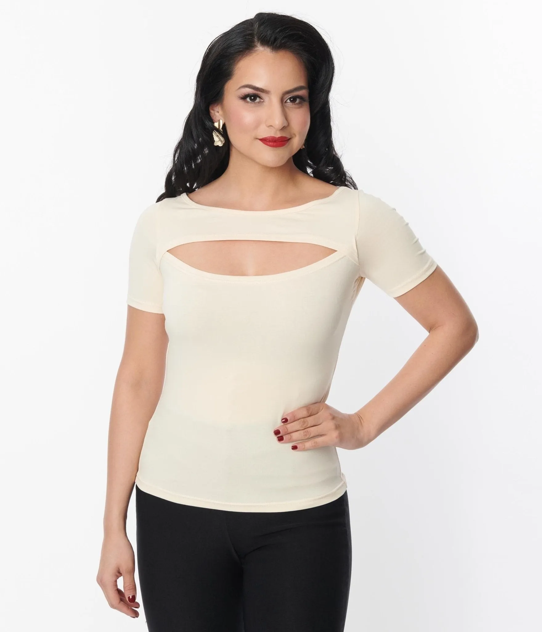 Cream Cut Out Knit Top