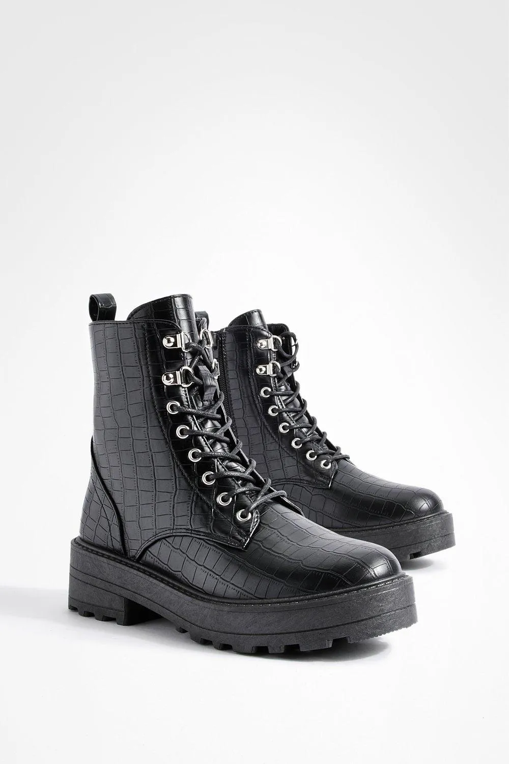 Croc Lace Up Chunky Combat Boots