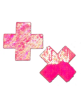 CROSS NIPPLE PASTIES - HOT PINK SEQUIN