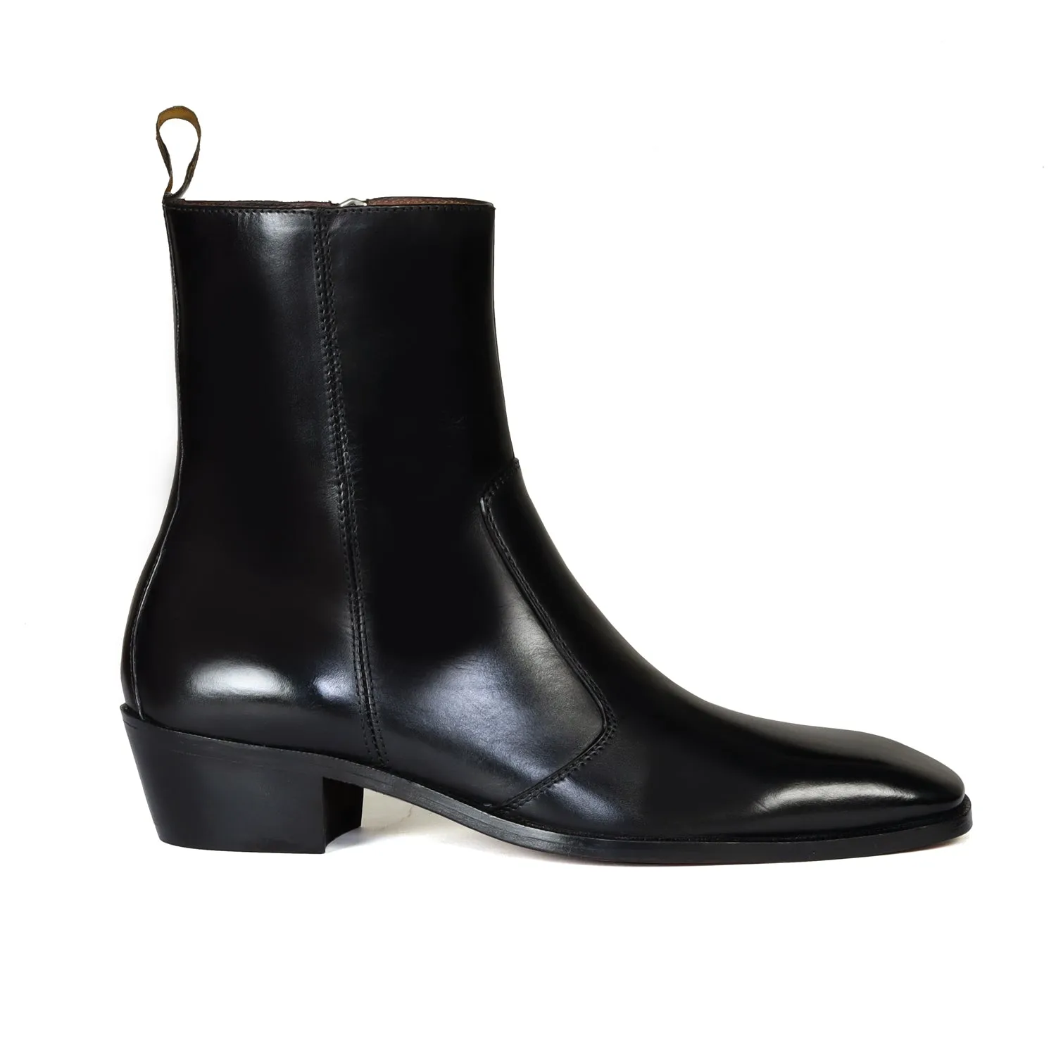 Cuban Heel Boots Stitched Black Leather with Zip Closure by Brune & Bareskin