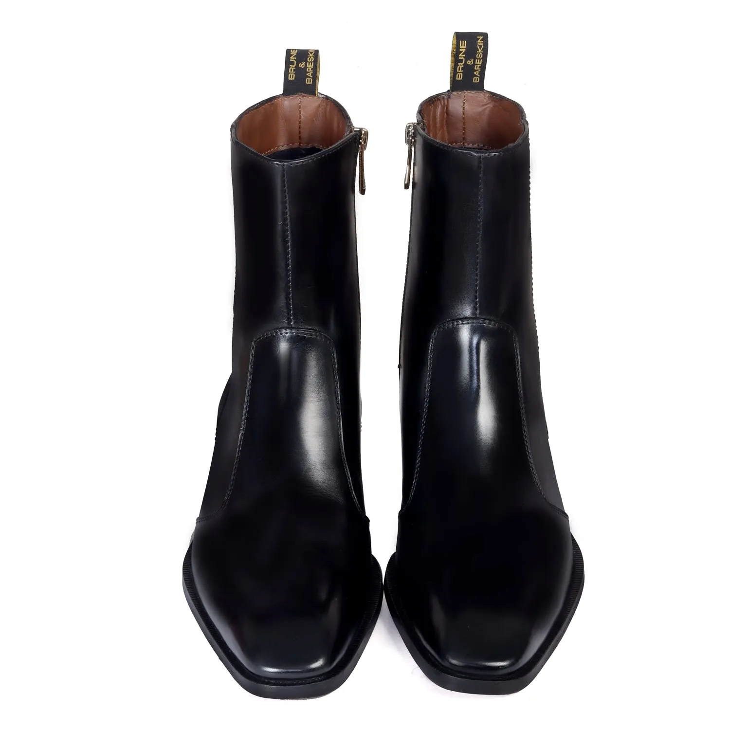 Cuban Heel Boots Stitched Black Leather with Zip Closure by Brune & Bareskin