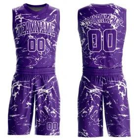 Custom Purple White Abstract Grunge Art Round Neck Sublimation Basketball Suit Jersey