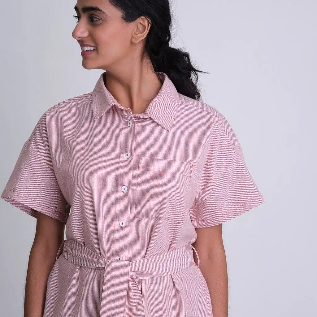 Dahlia Cotton Shirt Dress | Rust Stripe