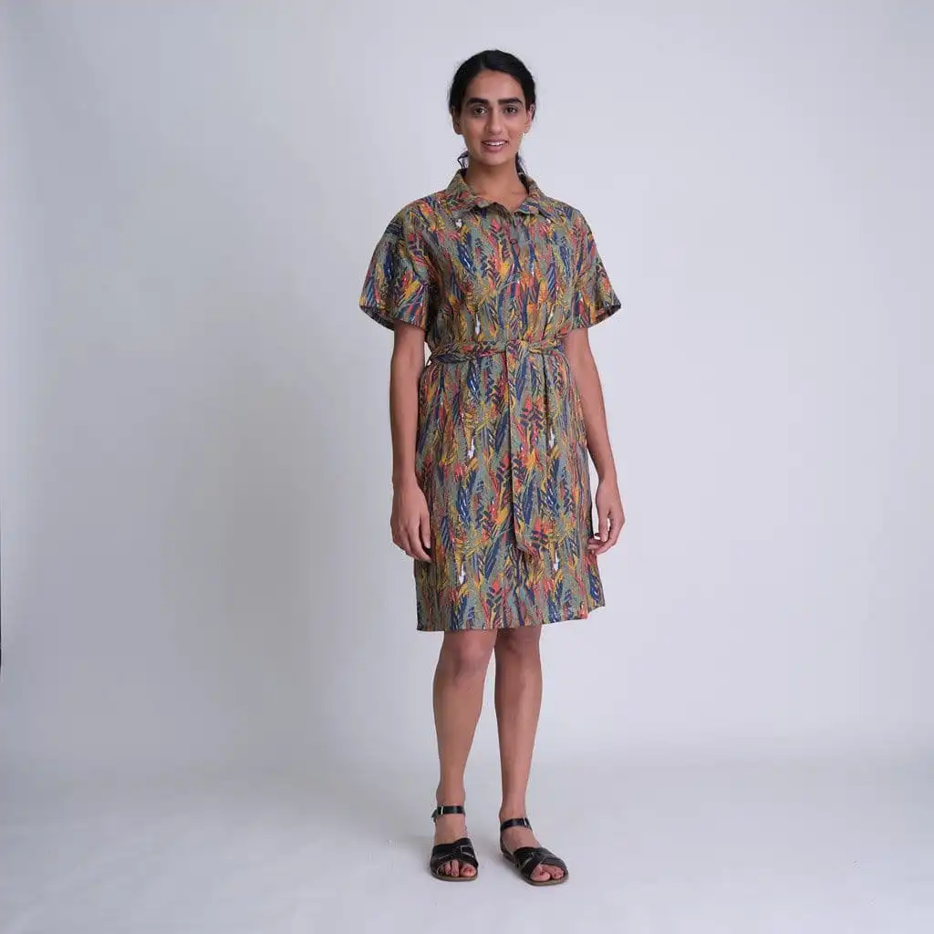 Dahlia Textured Cotton Shirt Dress | Print