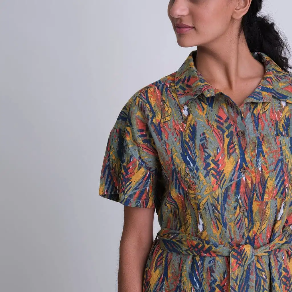 Dahlia Textured Cotton Shirt Dress | Print