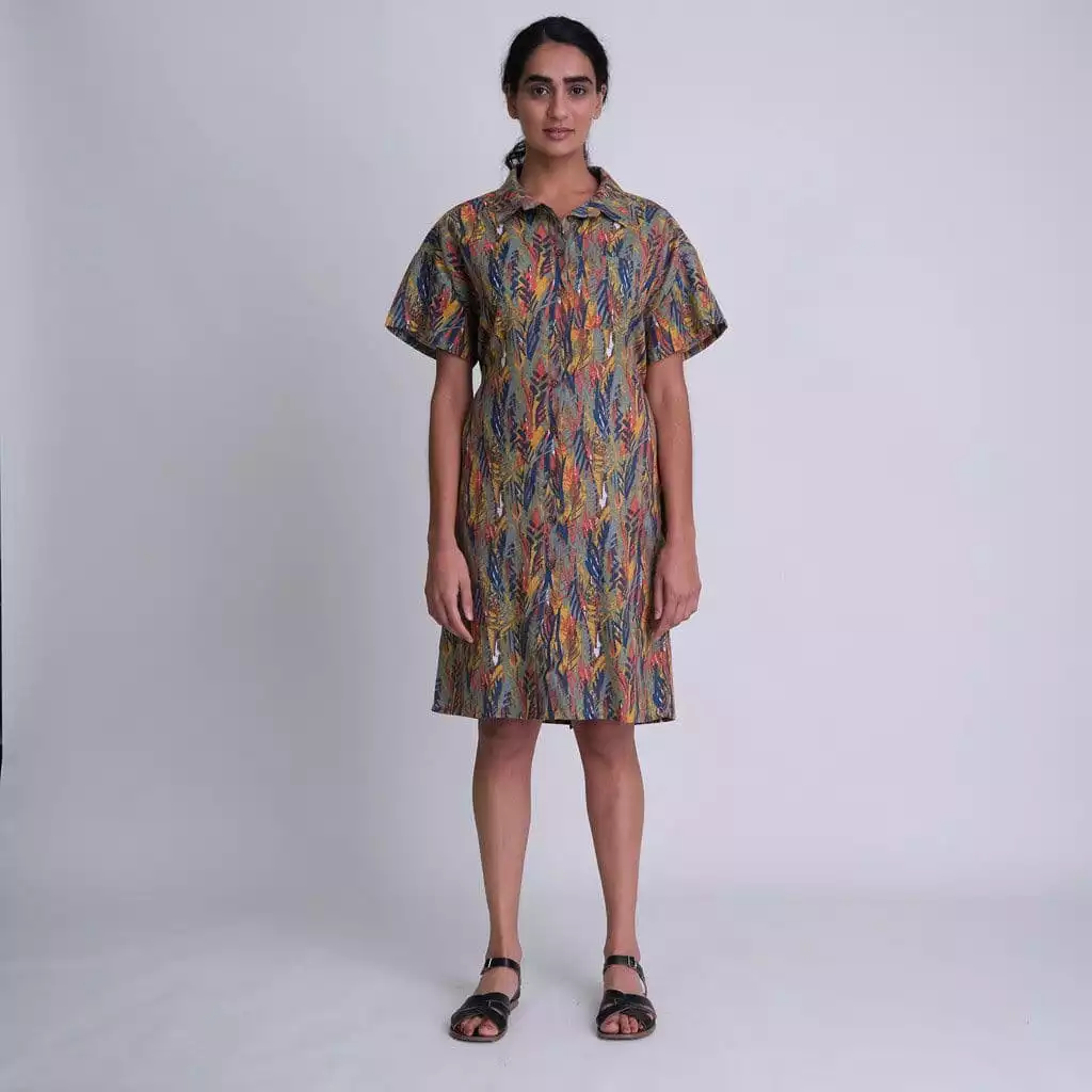 Dahlia Textured Cotton Shirt Dress | Print