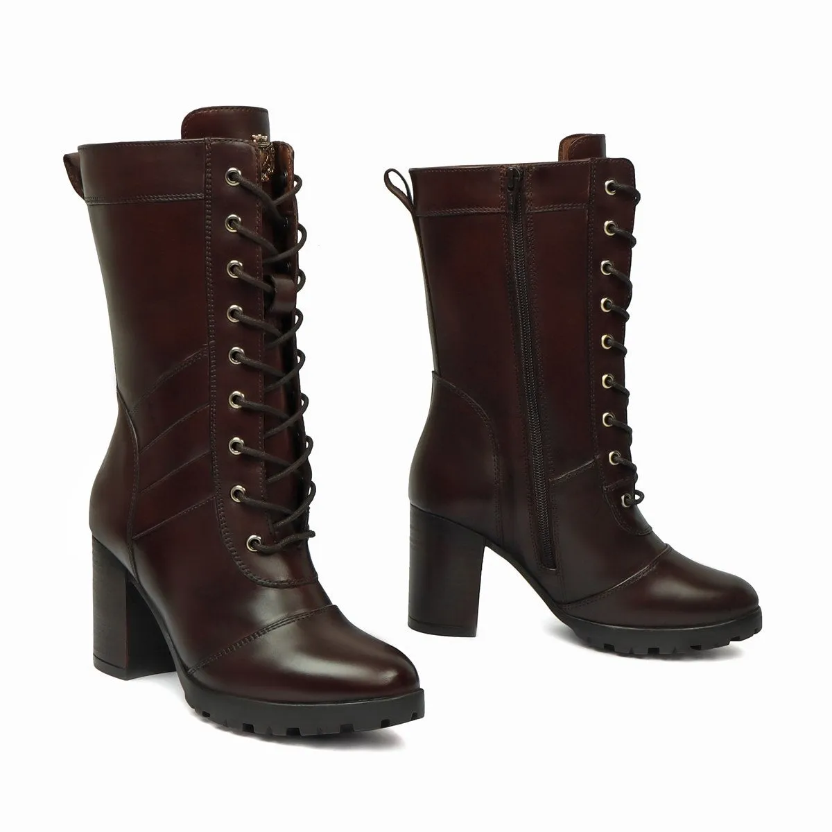 Dark Brown Leather Long Lace Up Ladies Boots By Brune & Bareskin