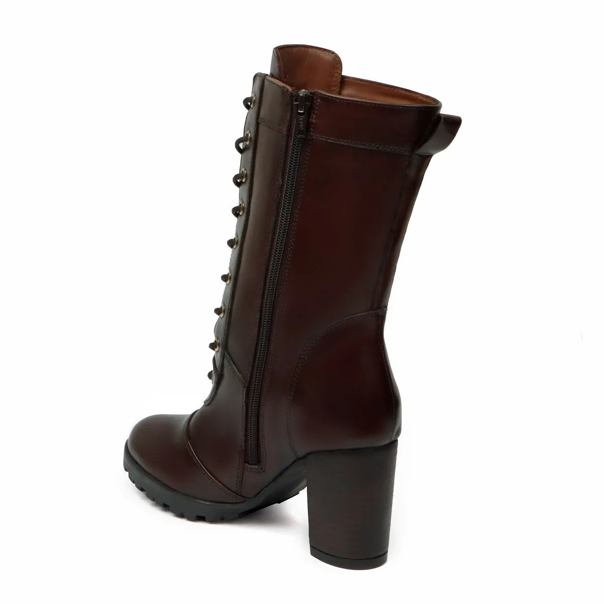 Dark Brown Leather Long Lace Up Ladies Boots By Brune & Bareskin