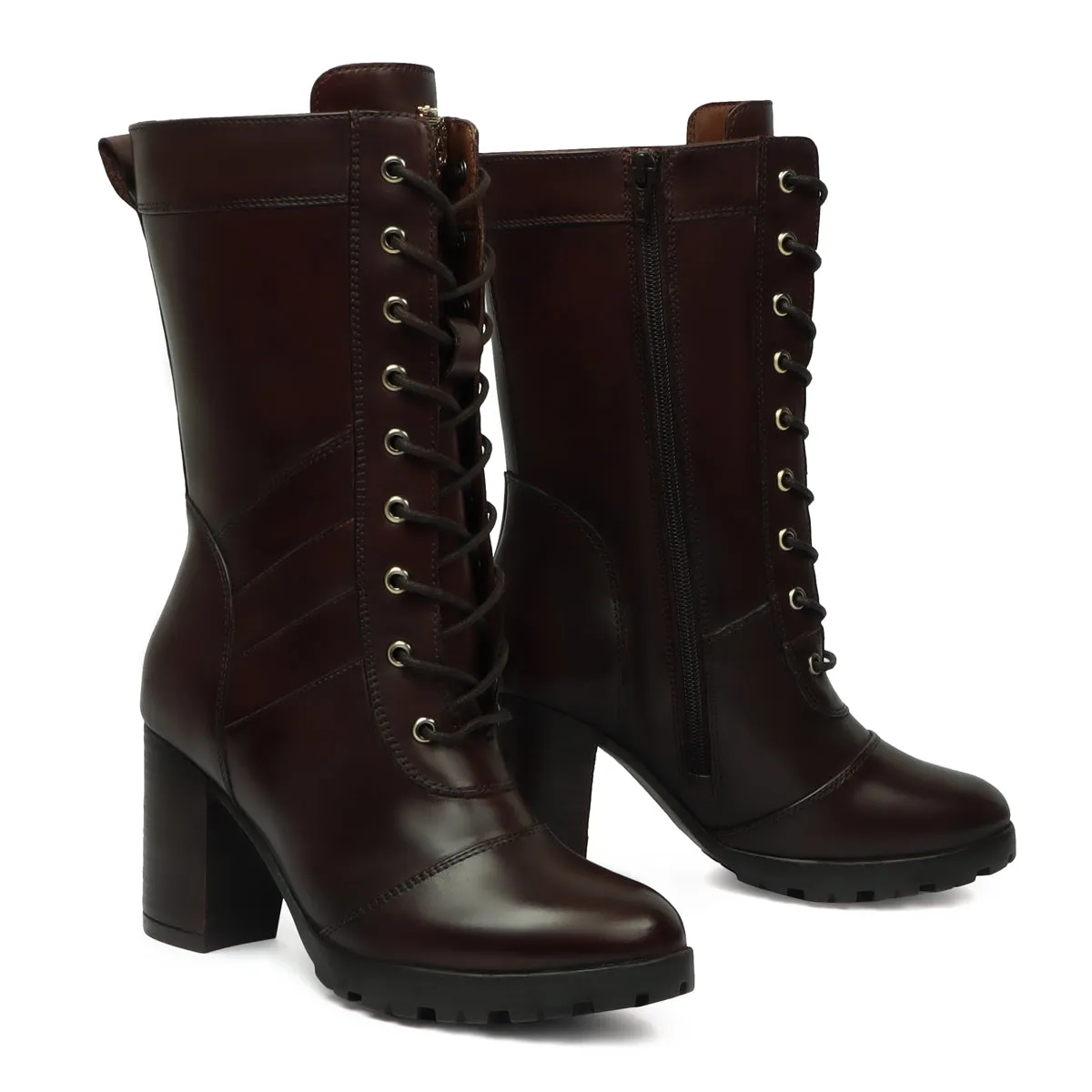 Dark Brown Leather Long Lace Up Ladies Boots By Brune & Bareskin