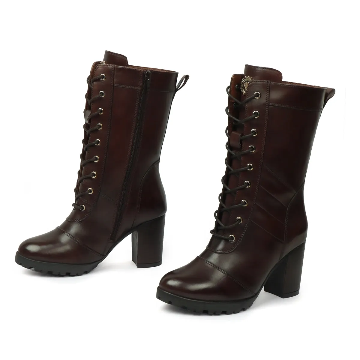 Dark Brown Leather Long Lace Up Ladies Boots By Brune & Bareskin