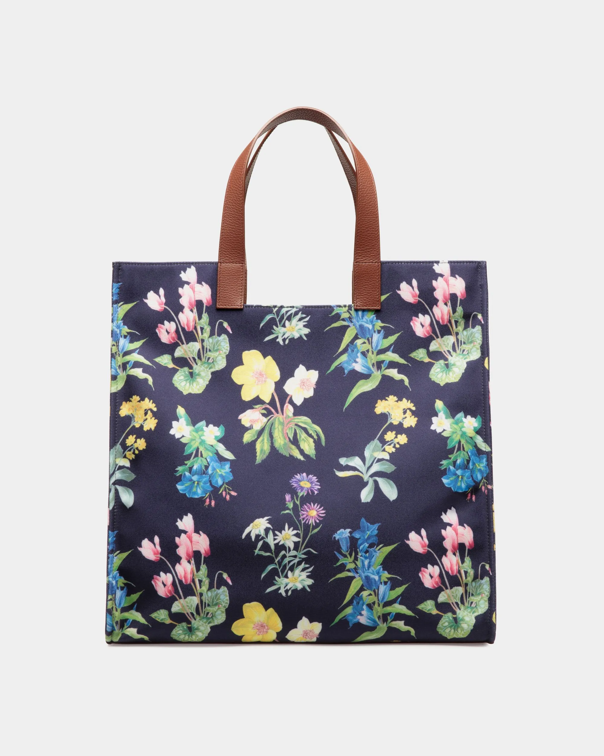 Easy Bally Tote Bag In Mountain Flower Print Canvas And Leather