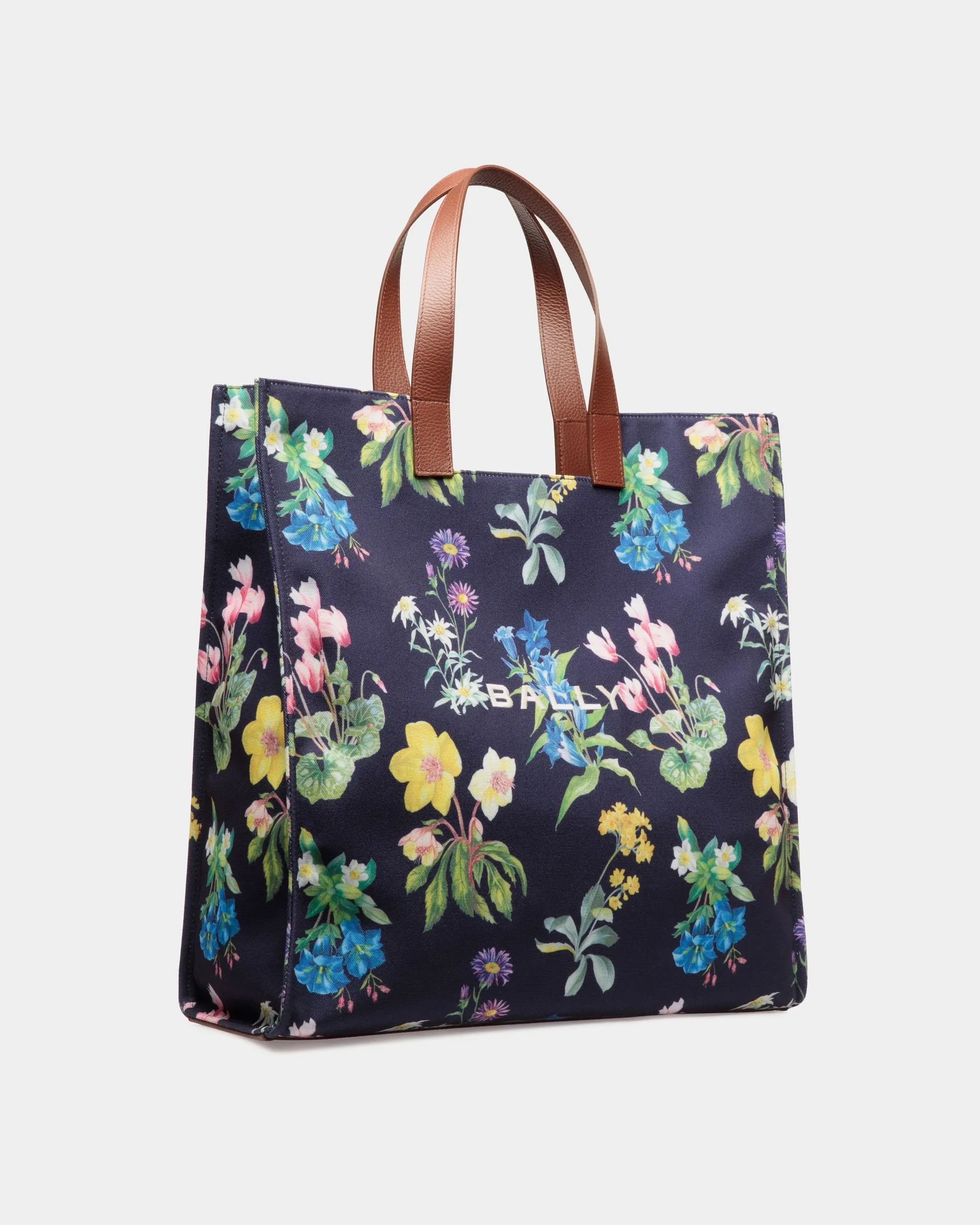 Easy Bally Tote Bag In Mountain Flower Print Canvas And Leather