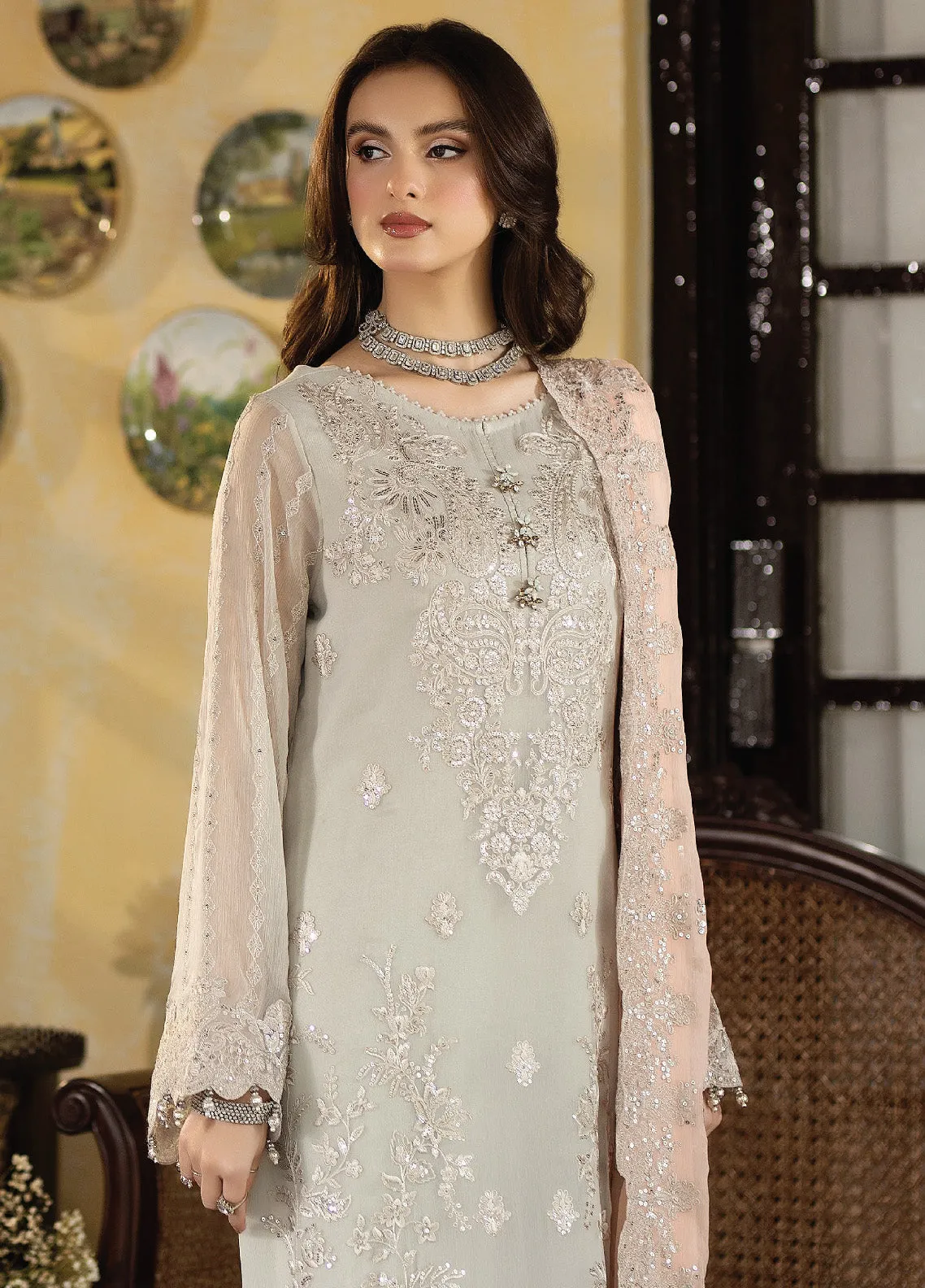 Enliven Majestic by Imrozia Premium Embroidered Chiffon 3 Piece Unstitched Suit - IMP24EL M-63 GABRIELLA