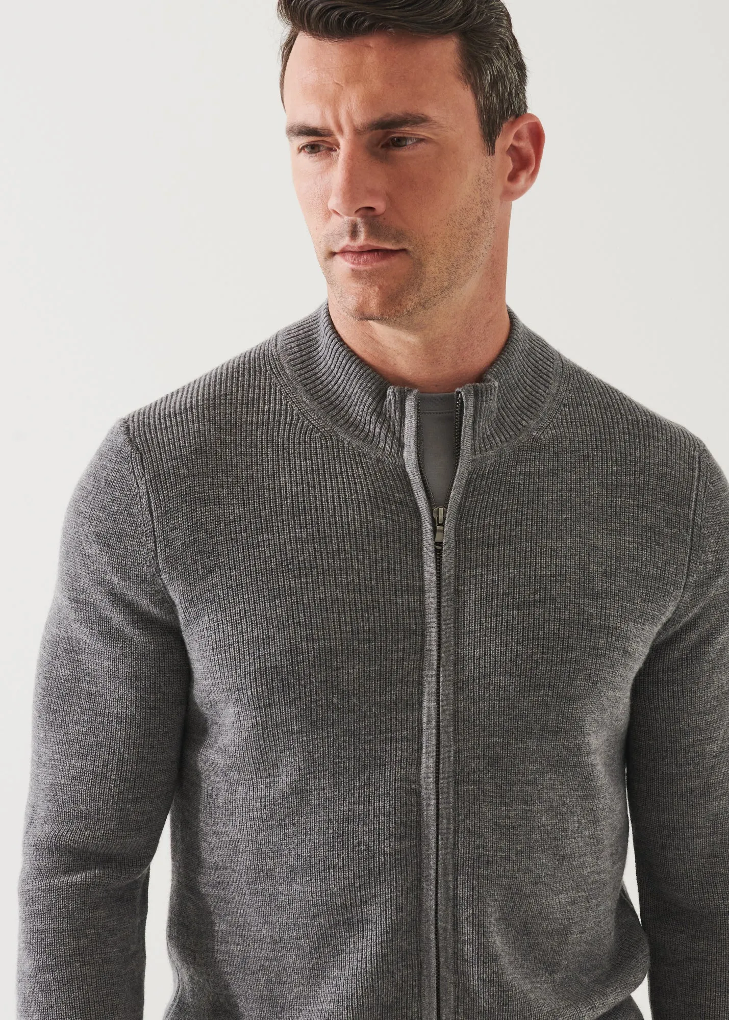 EXTRA-FINE MERINO RIBBED FULL ZIP CARDIGAN