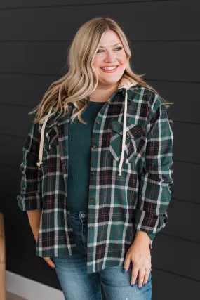 Falling Again Plaid Hooded Top- Hunter Green