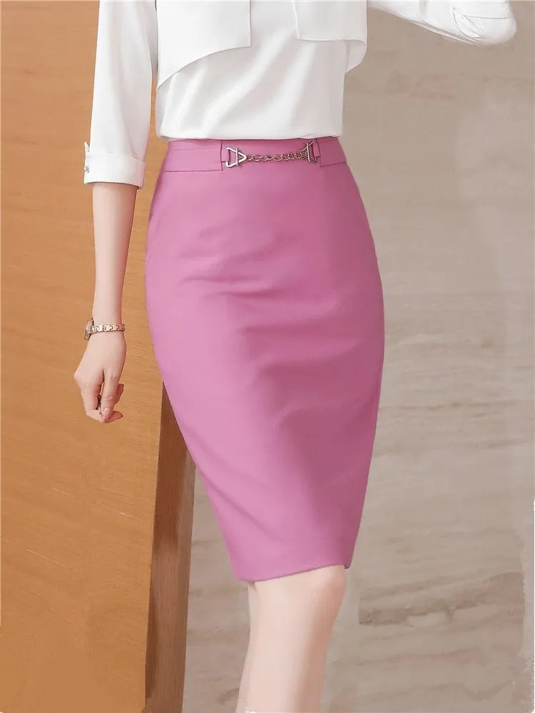 Flaunt Your Style at the Office with our Sexy High-Waisted Midi Pencil Skirt for Ladies