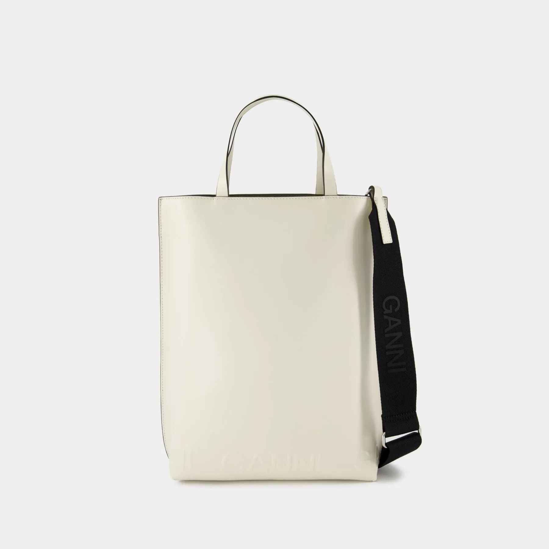 Ganni  Banner Medium Strap Tote Bag - Ganni - Egret - Leather