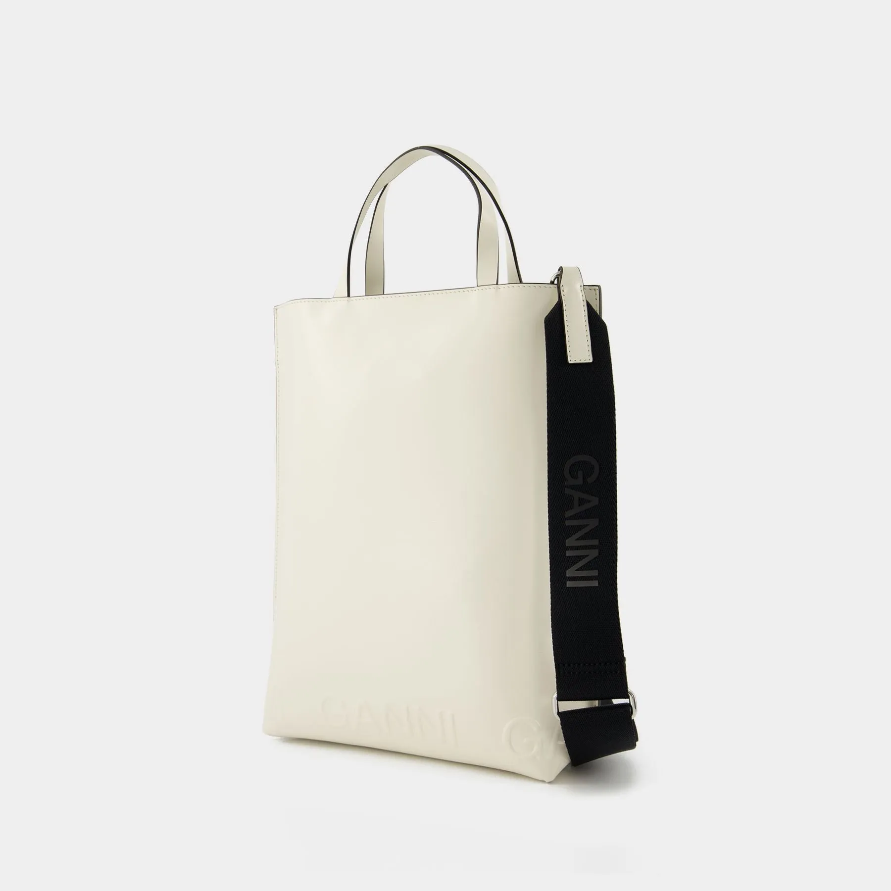 Ganni  Banner Medium Strap Tote Bag - Ganni - Egret - Leather