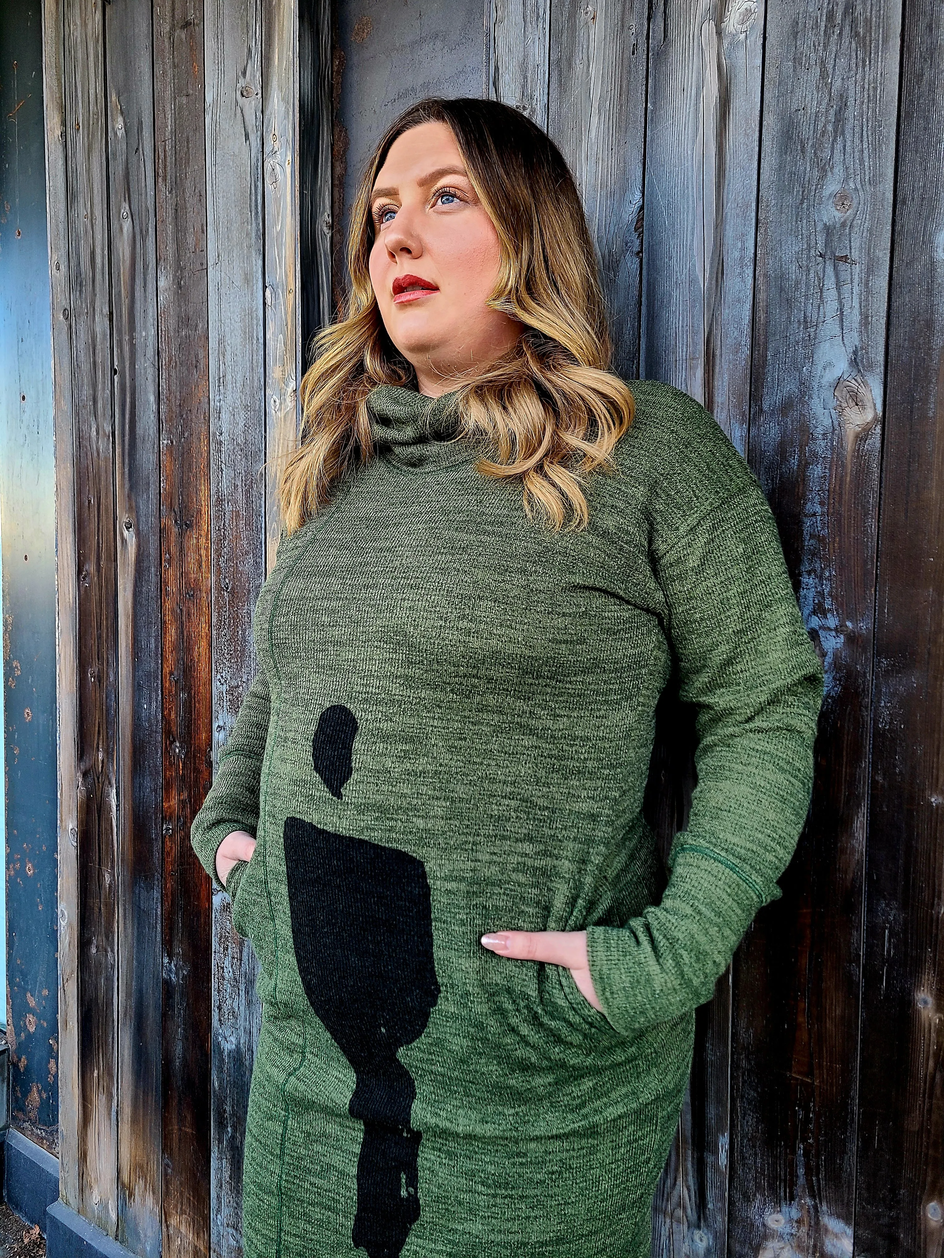 GB34132 Green Lauri Roll Neck Dress